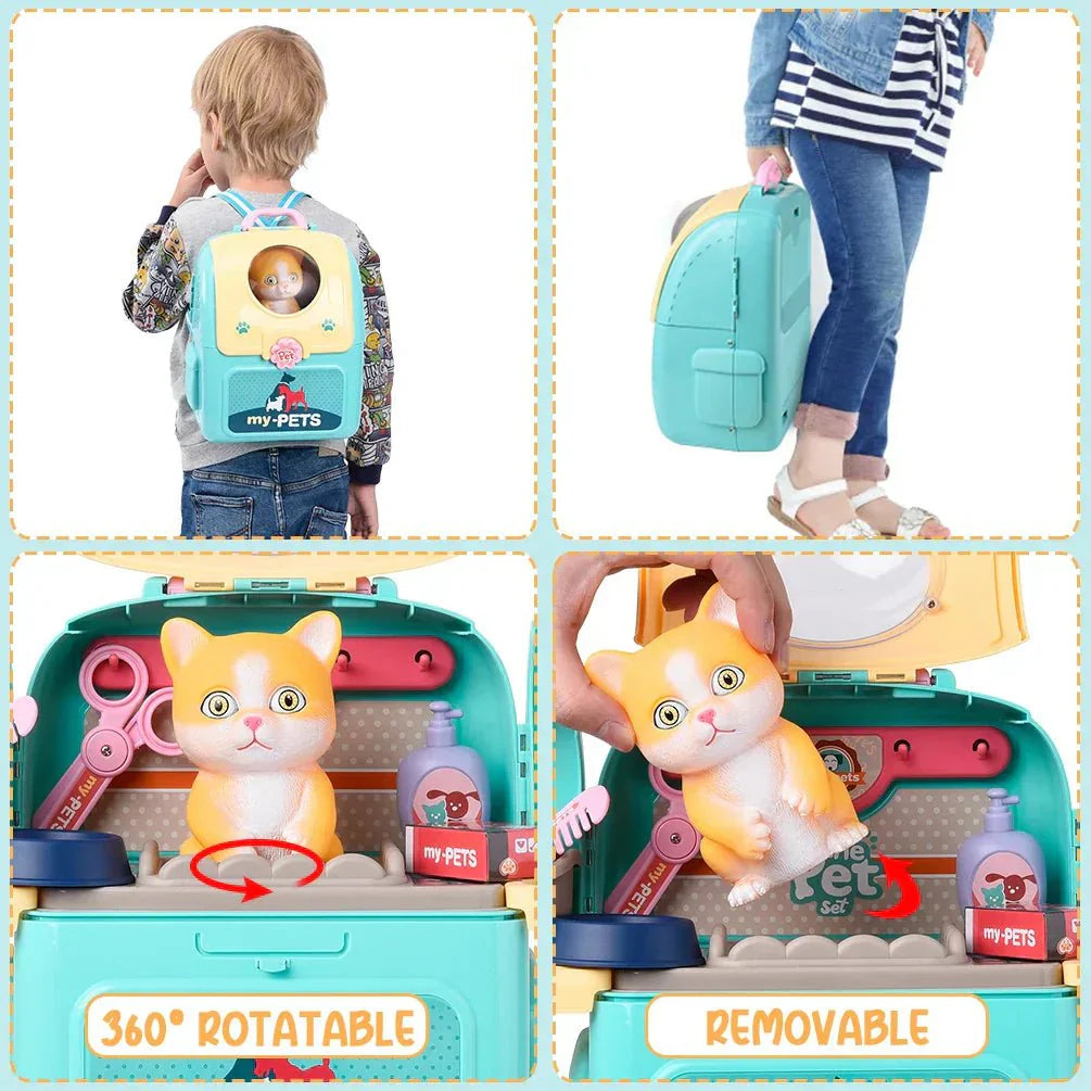 BowLift | Petcare Playset – Portable Vet Role Play Set for Kids with Backpack and 16 Accessories