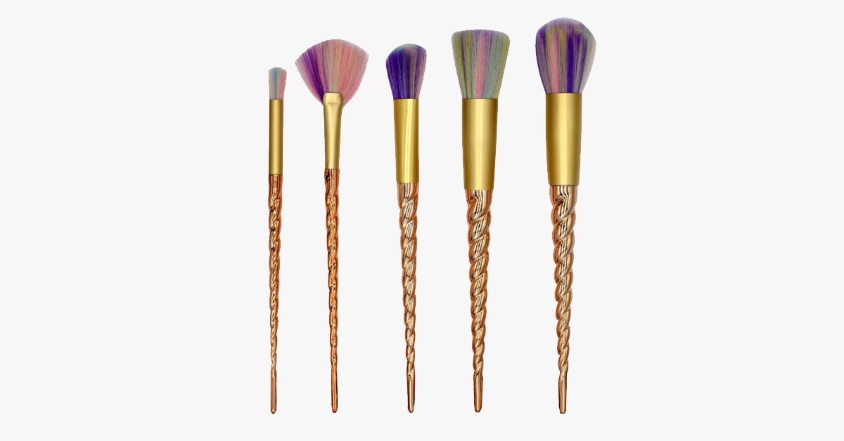 BowLift | Gold twisted unicorn makeup brush set with 5 synthetic brushes - Gives you the perfect makeup!