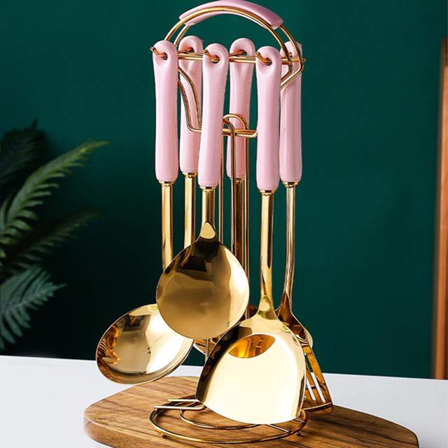 BowLift | Golden Kitchen Utensils with Stand