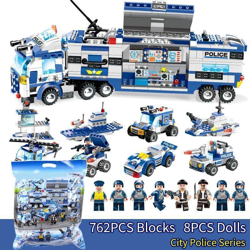 BowLift | 8 IN 1 City Police Truck Station Building Block Series SWAT Toy Gift For Kids