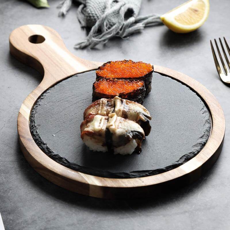 BowLift | Wooden Slate Round Snack Food Plate