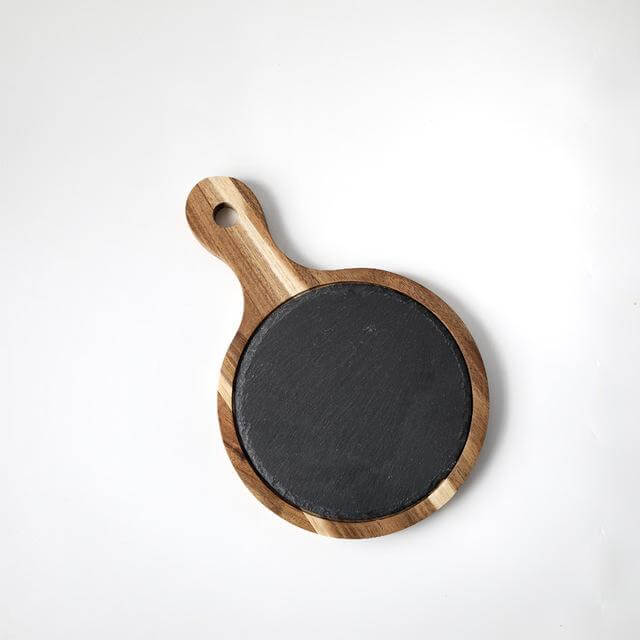 BowLift | Wooden Slate Round Snack Food Plate