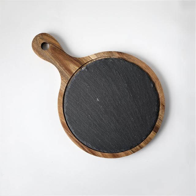 BowLift | Wooden Slate Round Snack Food Plate