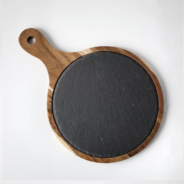 BowLift | Wooden Slate Round Snack Food Plate