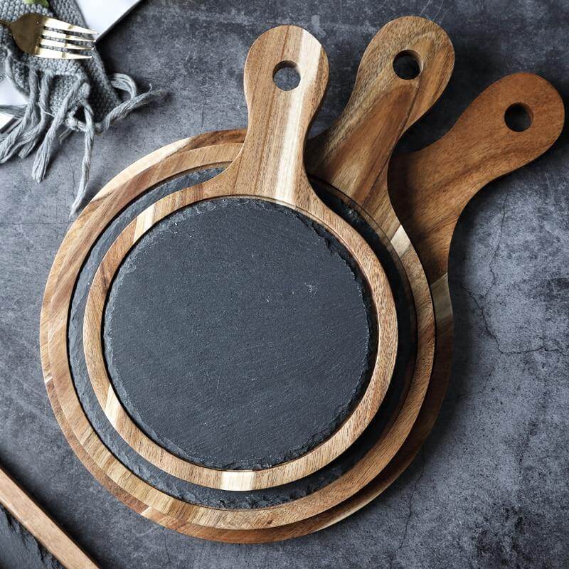 BowLift | Wooden Slate Round Snack Food Plate
