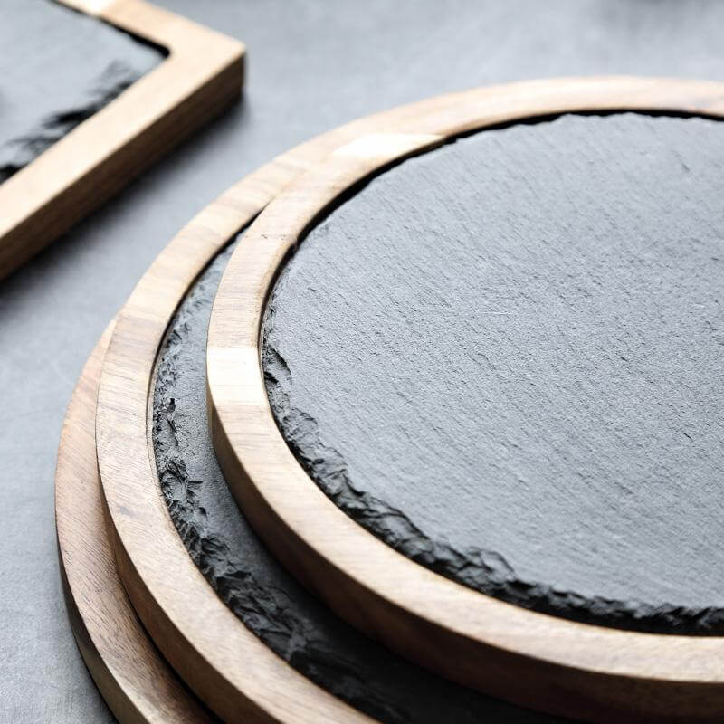 BowLift | Wooden Slate Round Snack Food Plate