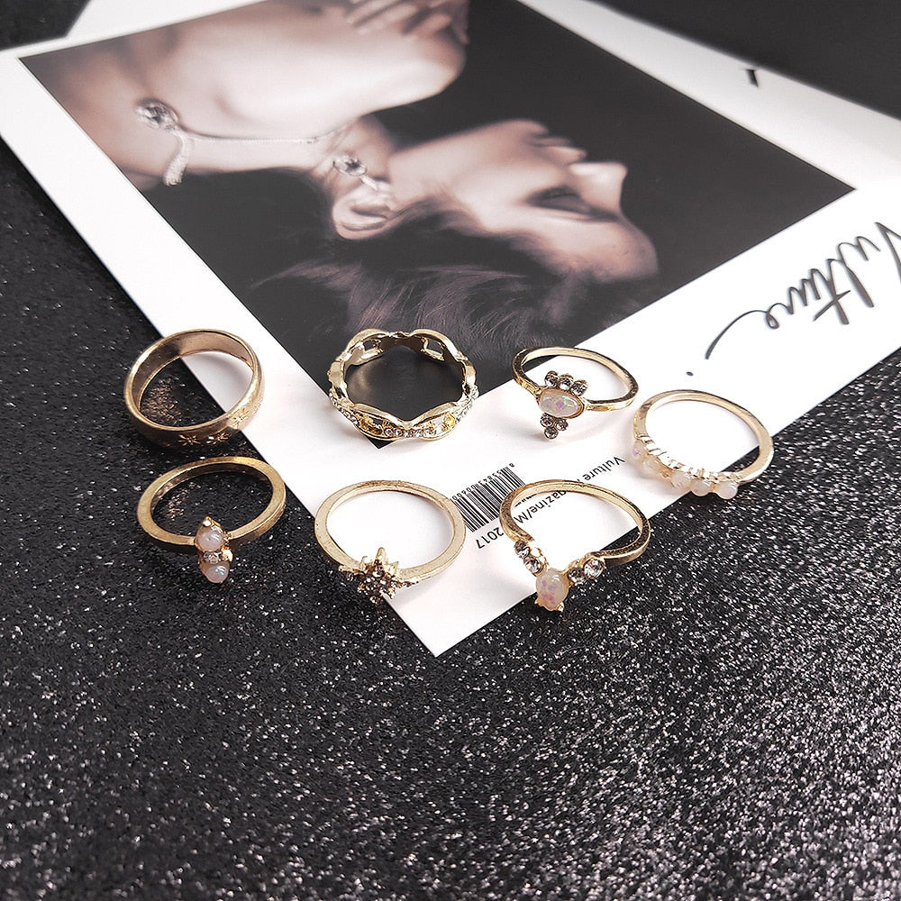 BowLift | Fashion Crystal Gold color Geometric Knuckle Rings set