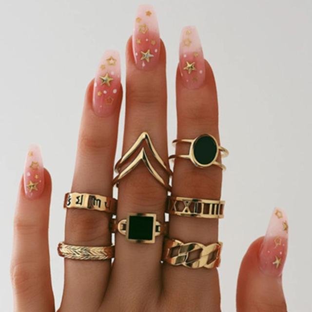 BowLift | Fashion Crystal Gold color Geometric Knuckle Rings set