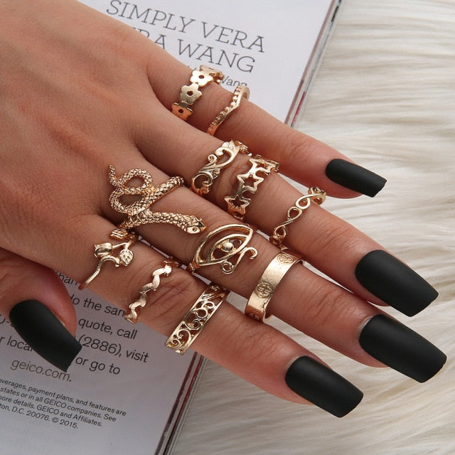 BowLift | Fashion Crystal Gold color Geometric Knuckle Rings set