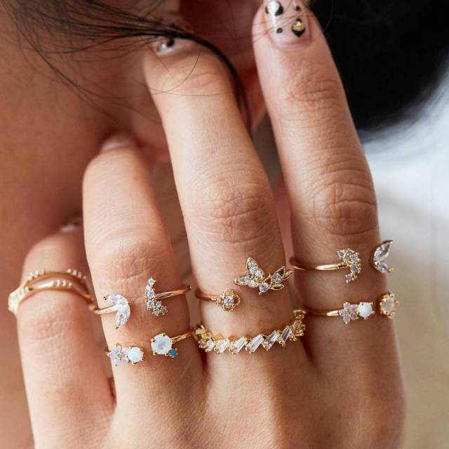 BowLift | Fashion Crystal Gold color Geometric Knuckle Rings set