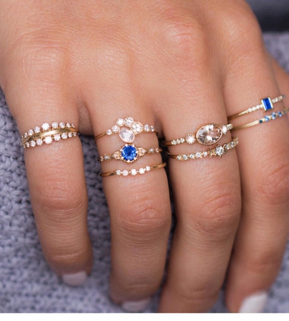 BowLift | Fashion Crystal Gold color Geometric Knuckle Rings set