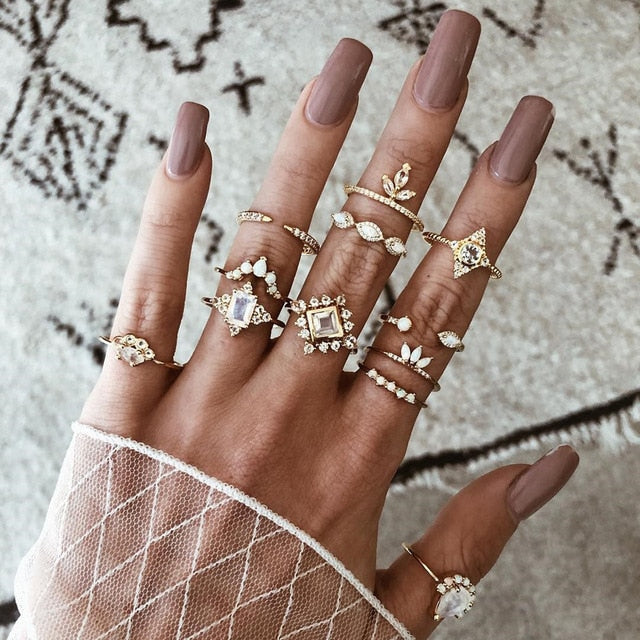BowLift | Fashion Crystal Gold color Geometric Knuckle Rings set