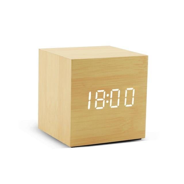 BowLift | LED alarm clock in wooden cube shape