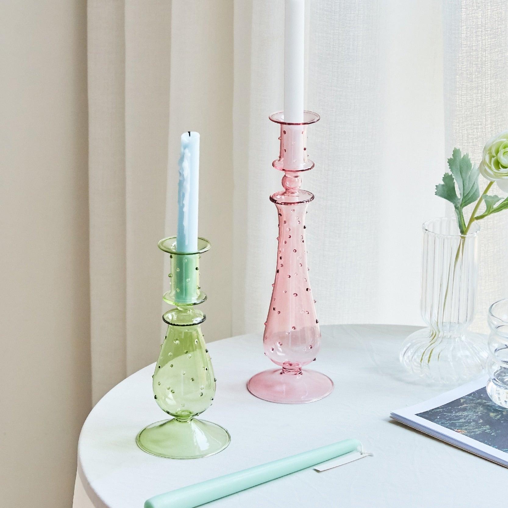 BowLift | GlowCharm Pastel Glass Candle Holder | Decorative Candle Stands | Elegant Table Decor