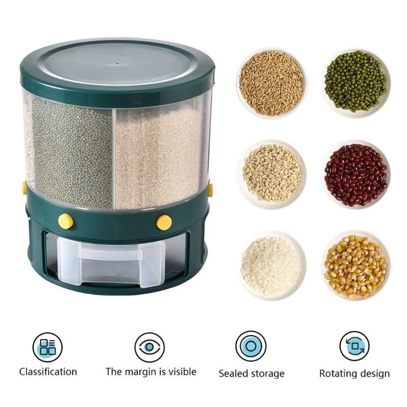 BowLift | 6 Grid Rotating Rice Storage Box Dispenser