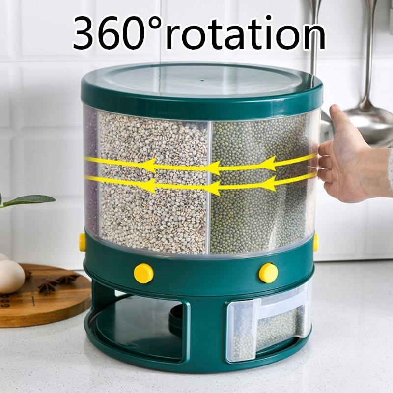 BowLift | 6 Grid Rotating Rice Storage Box Dispenser