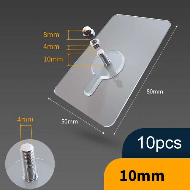 BowLift | 10 pieces heavy-duty punch-free transparent adhesive hooks