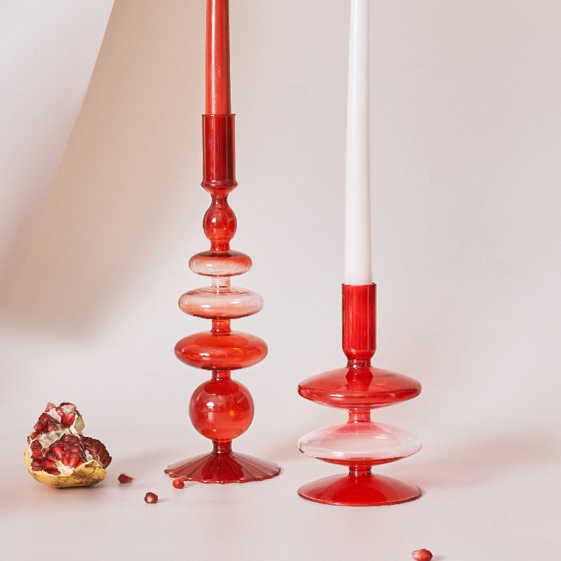 BowLift | Cherry Red Glass Stick Candle Holder & Vases
