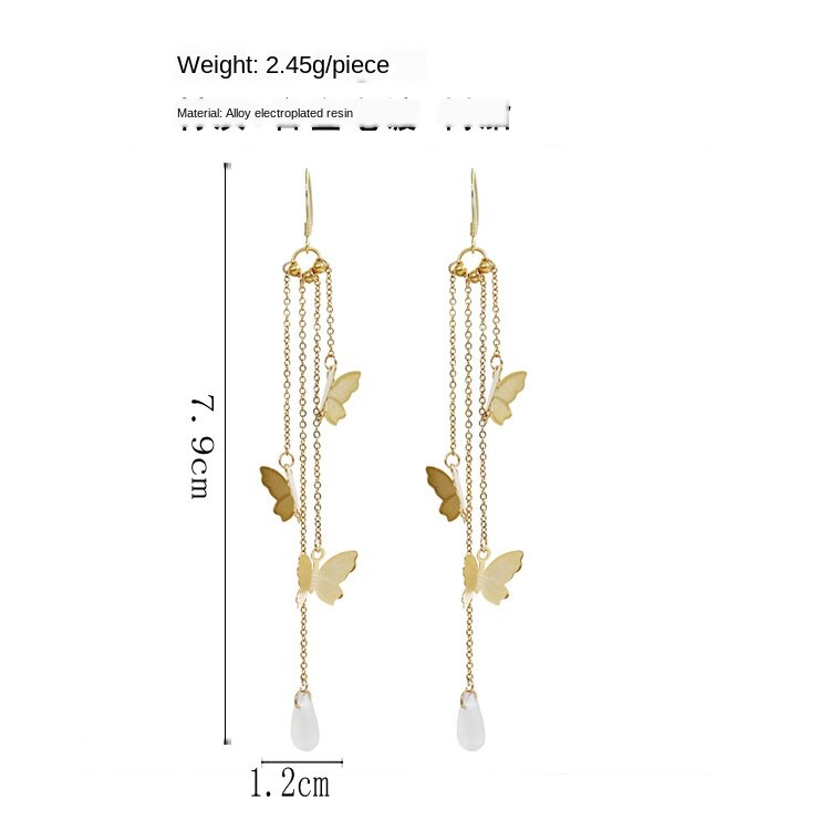 BowLift | Korean Style Retro Super Fairy Butterfly Tassel Long Clip on Earrings