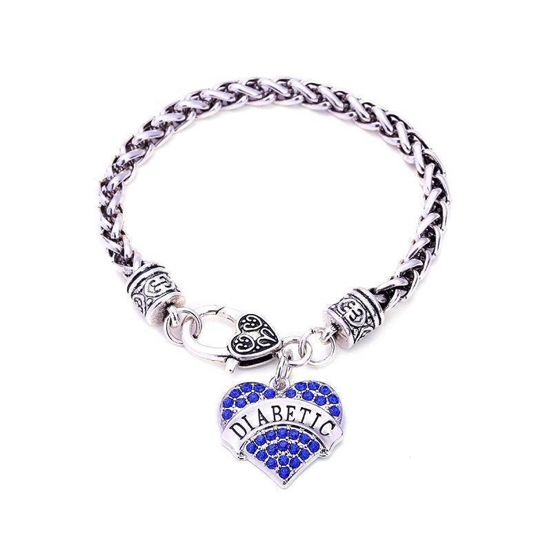BowLift | Womens Diabetic Medical Alert ID Bracelet - Pink, Blue, Clear or Red Crystal Hearts - Diabetes