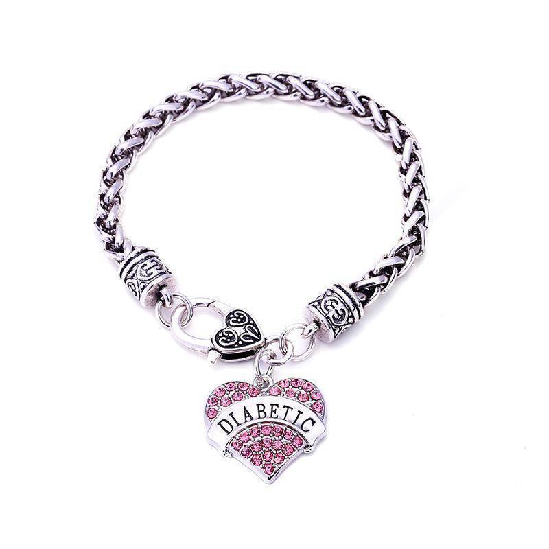 BowLift | Womens Diabetic Medical Alert ID Bracelet - Pink, Blue, Clear or Red Crystal Hearts - Diabetes