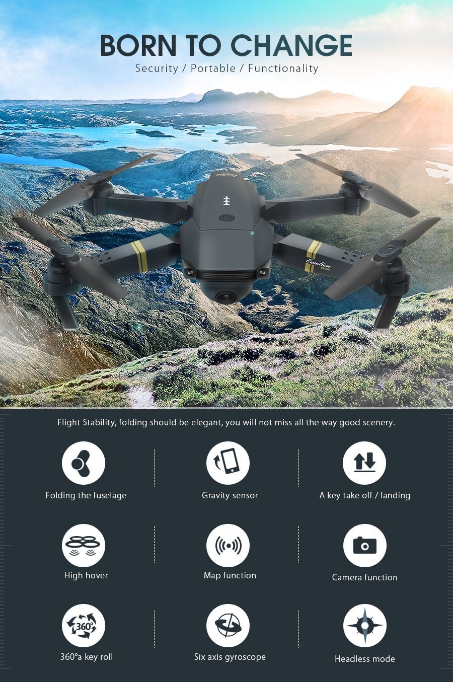 BowLift | Skyhawk HD Foldable Air Selfie Drone With Camera 2MP