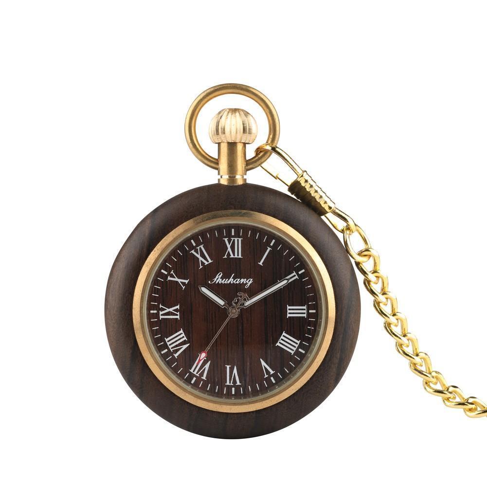 BowLift | Mens Bamboo Case Pocket Watch - Wooden Dial Simple and Fashionable