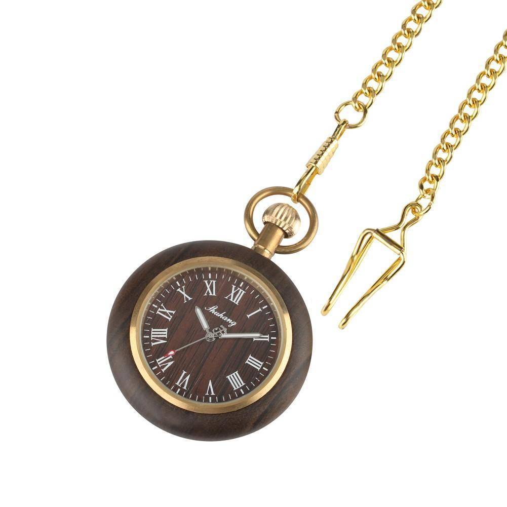 BowLift | Mens Bamboo Case Pocket Watch - Wooden Dial Simple and Fashionable