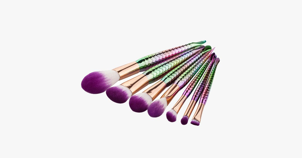 BowLift | 7 Pieces Rainbow Mermaid Brush Set - Unique Colorful Brush Set Perfect for Comprehensive Makeup