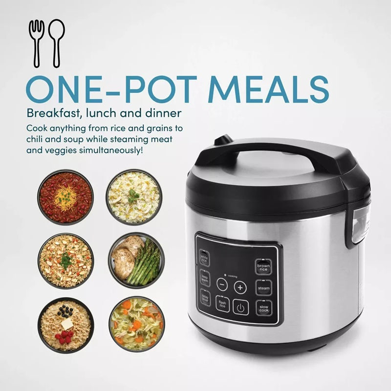 BowLift | 20-Cup Multifunctional Digital Rice Cooker – Stainless Steel with Sensor Logic Technology