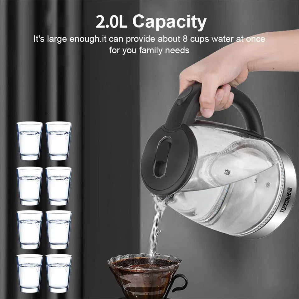 BowLift | Electric Kettle | 1.8L, 3000W, Rapid Boil, Auto Shut-Off & Borosilicate Glass for Tea, Coffee & Instant Meals