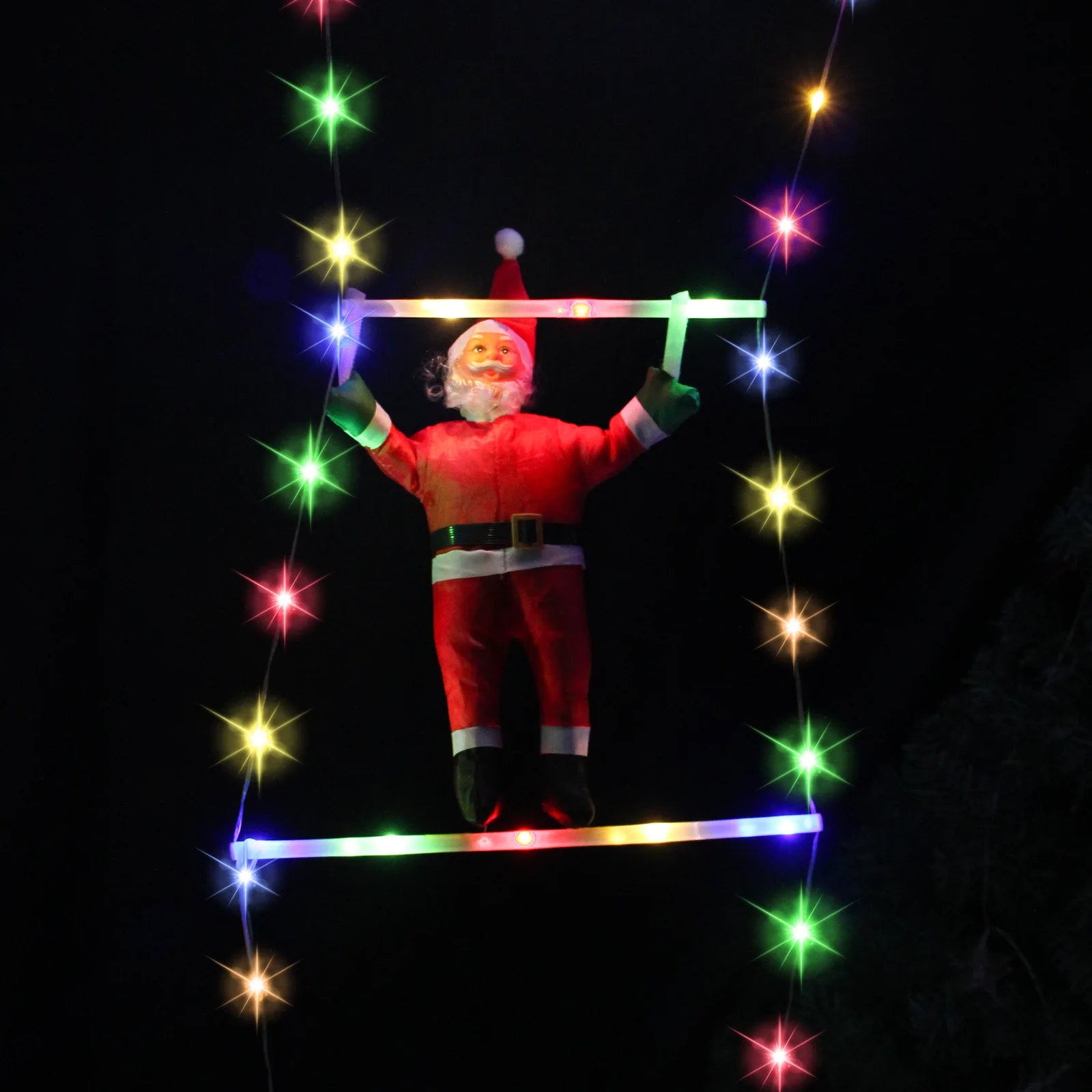 BowLift | Santa Claus Climbing Ladder with LED String Lights – Festive Christmas Decor for Home, Window & Tree