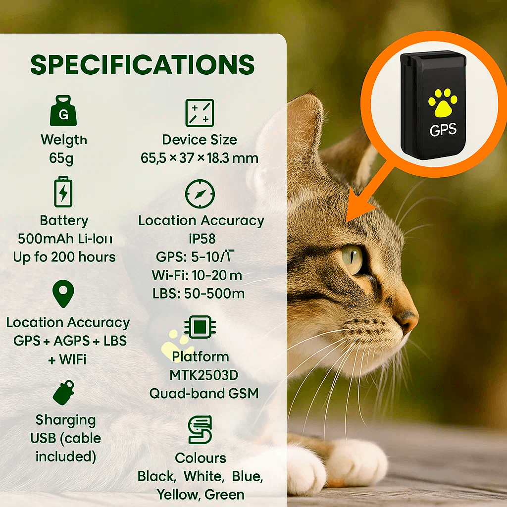 BowLift | #1 Find GPS Cat Tracker with Real-Time Location, Waterproof Design, and Activity Monitoring for Pet Safety and Tracking