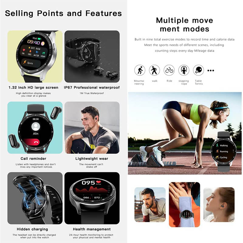 BowLift | 2-in-1 Smartwatch with Earbuds (For iPhone & Android)