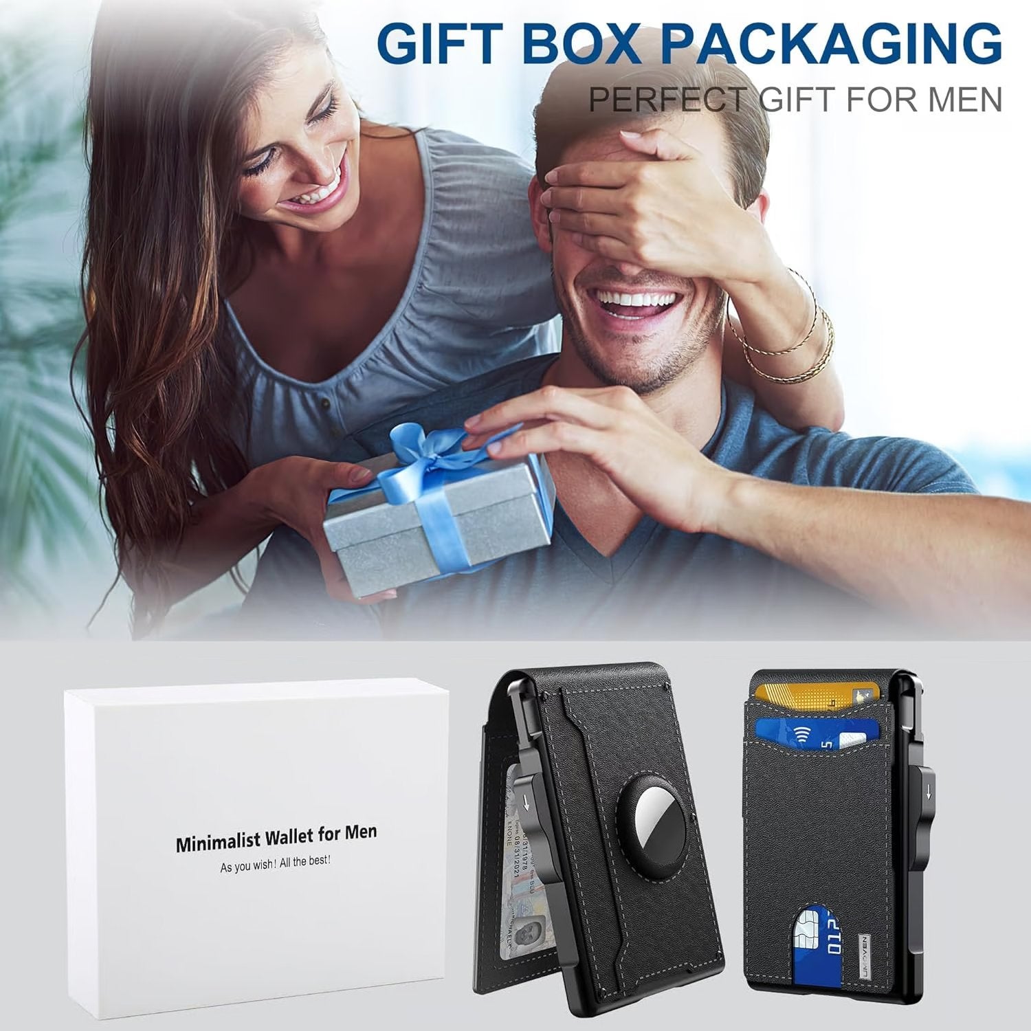 BowLift | Pop Up aluminum bag Money Clip Slim Leather Slots Credit Card Holder RFID Blocking Bifold Minimalist Wallet