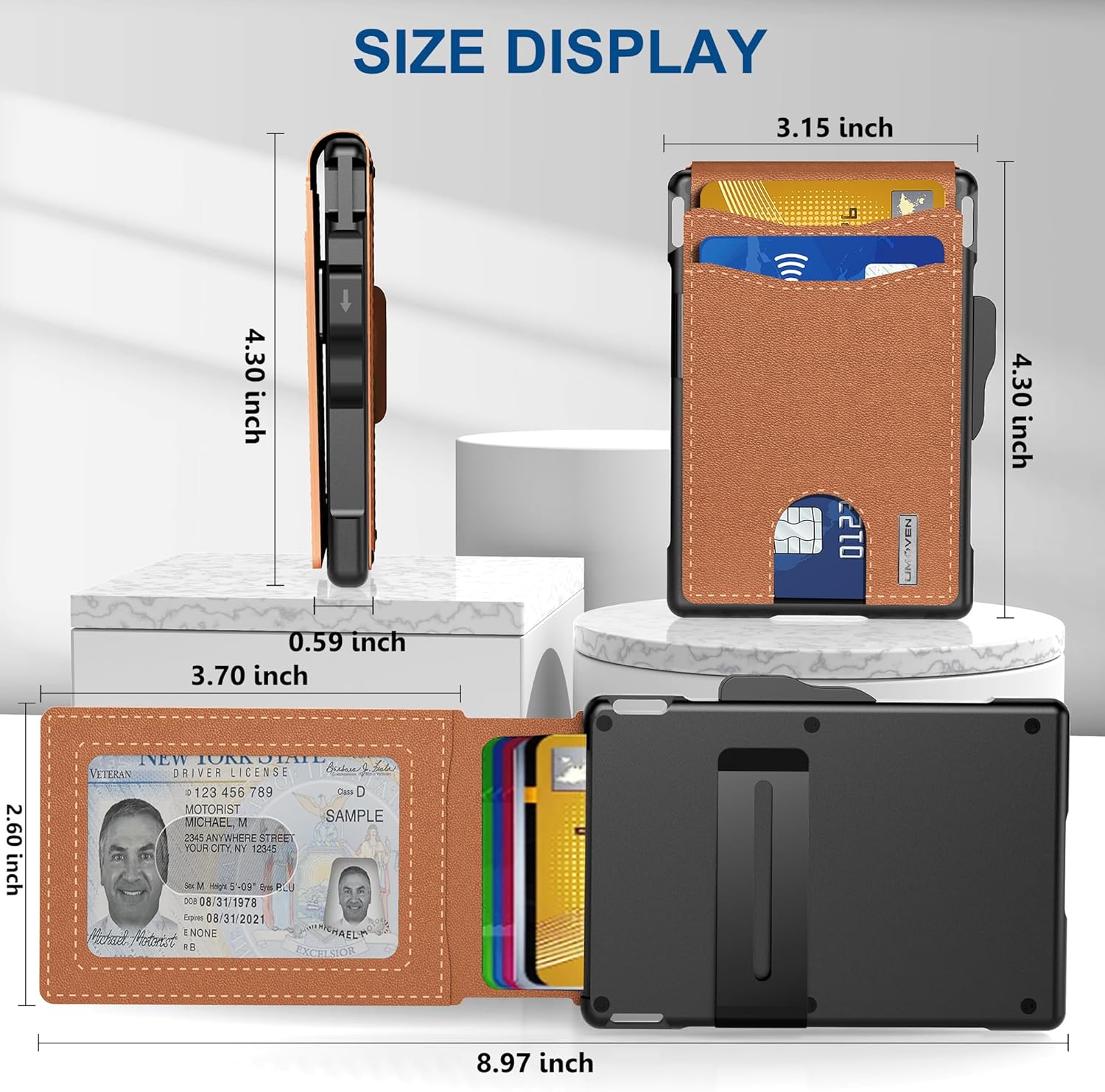BowLift | Pop Up aluminum bag Money Clip Slim Leather Slots Credit Card Holder RFID Blocking Bifold Minimalist Wallet