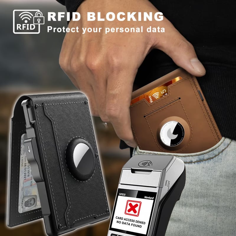 BowLift | Pop Up aluminum bag Money Clip Slim Leather Slots Credit Card Holder RFID Blocking Bifold Minimalist Wallet