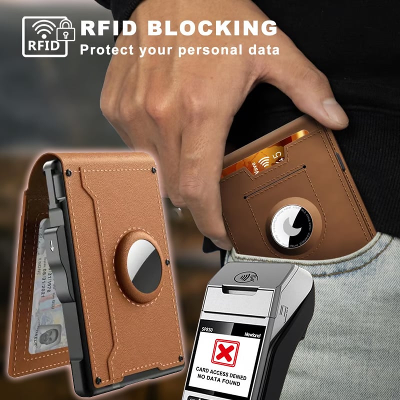 BowLift | Pop Up aluminum bag Money Clip Slim Leather Slots Credit Card Holder RFID Blocking Bifold Minimalist Wallet