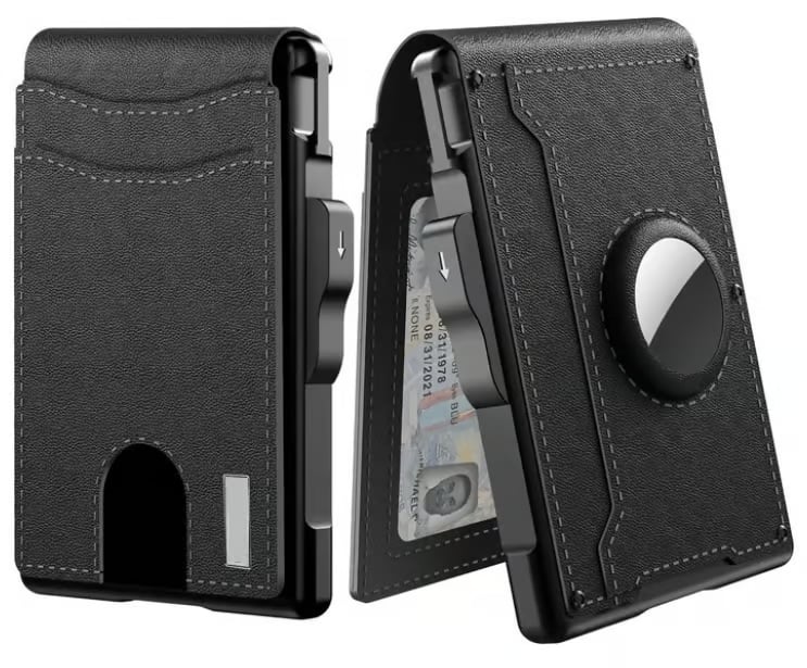 BowLift | Pop Up aluminum bag Money Clip Slim Leather Slots Credit Card Holder RFID Blocking Bifold Minimalist Wallet