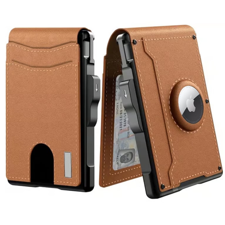 BowLift | Pop Up aluminum bag Money Clip Slim Leather Slots Credit Card Holder RFID Blocking Bifold Minimalist Wallet
