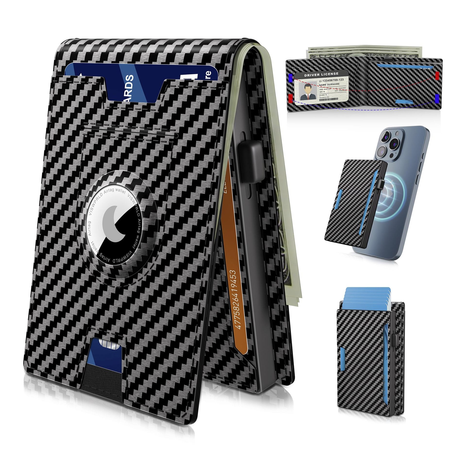 BowLift | Pop Up aluminum bag Money Clip Slim Leather Slots Credit Card Holder RFID Blocking Bifold Minimalist Wallet