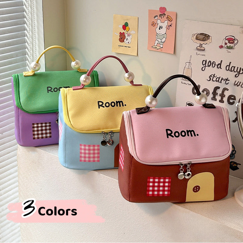 BowLift | Color block colored, house-shaped handheld cosmetic bag with large capacity
