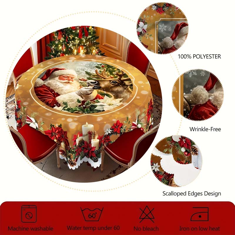 BowLift | Christmas Table Runner with Reindeer and Snowmen – Durable Polyester Tablecloths Model PineGlow