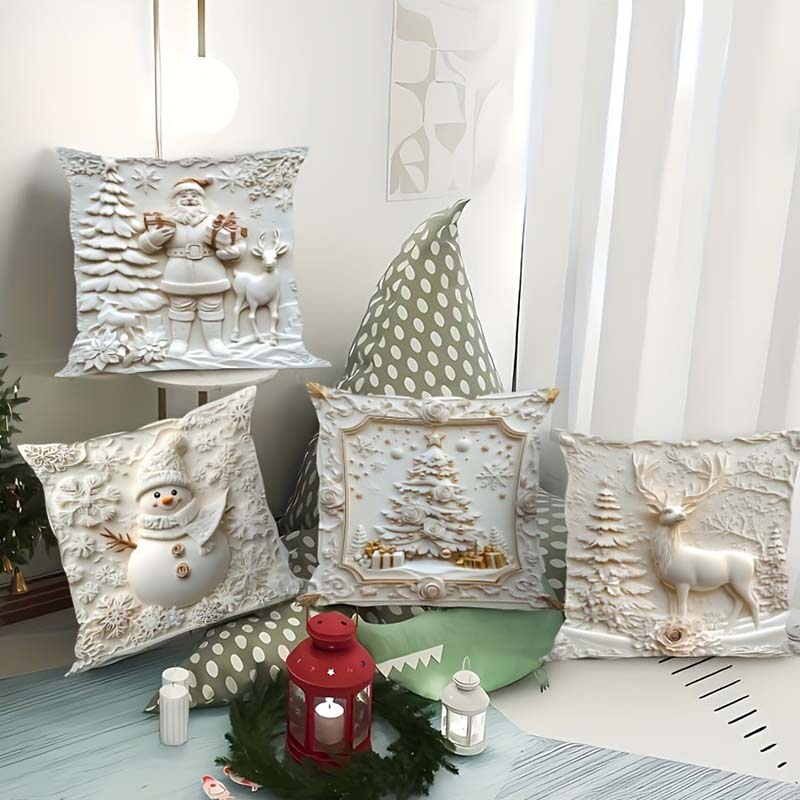 BowLift | CozyKerst 4-piece cushion cover set – warm holiday decoration for home and living room