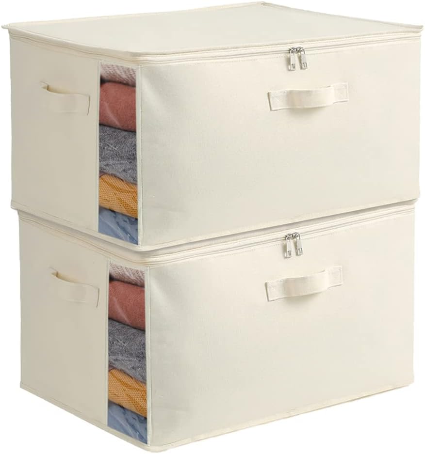 BowLift | Canvas Clothes Storage Organiser Set – Dual Zipper Bag with Handles & Window