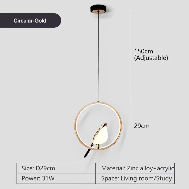 BowLift | Circle Pendant Lamp with Bird Motifs – Modern Lighting Fixture for Home Decor & Unique Ceiling Design