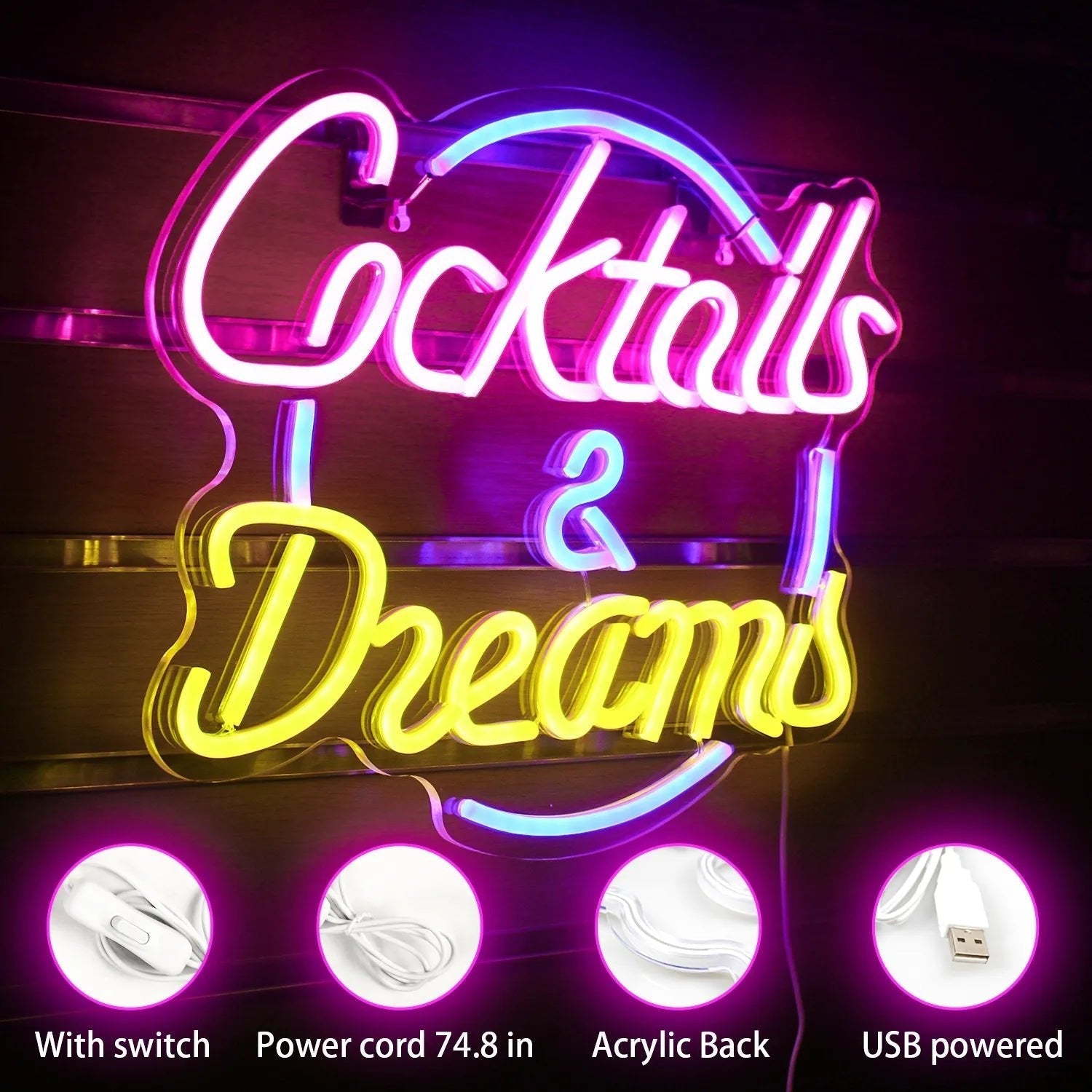 BowLift | Lively Cocktails & Beer LED Neon Wall Sign