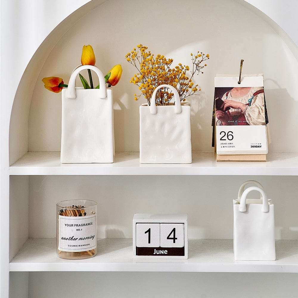 BowLift | White Bag Porcelain Vase