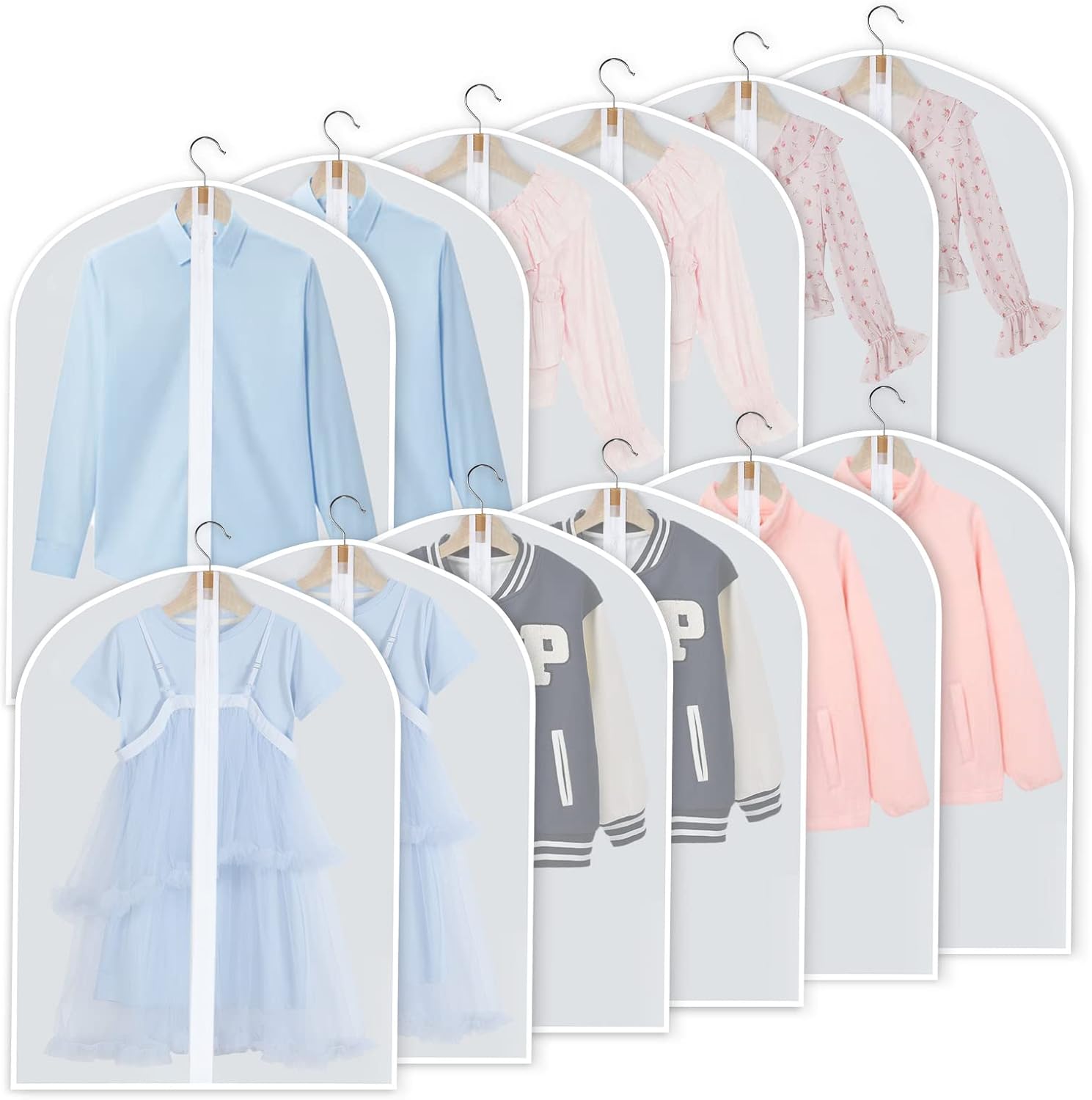 BowLift | PEVA Garment Cover Set – 12-Pack Hanging Clothes Bags in 3 Sizes (Buy 1, Get 1 FREE)
