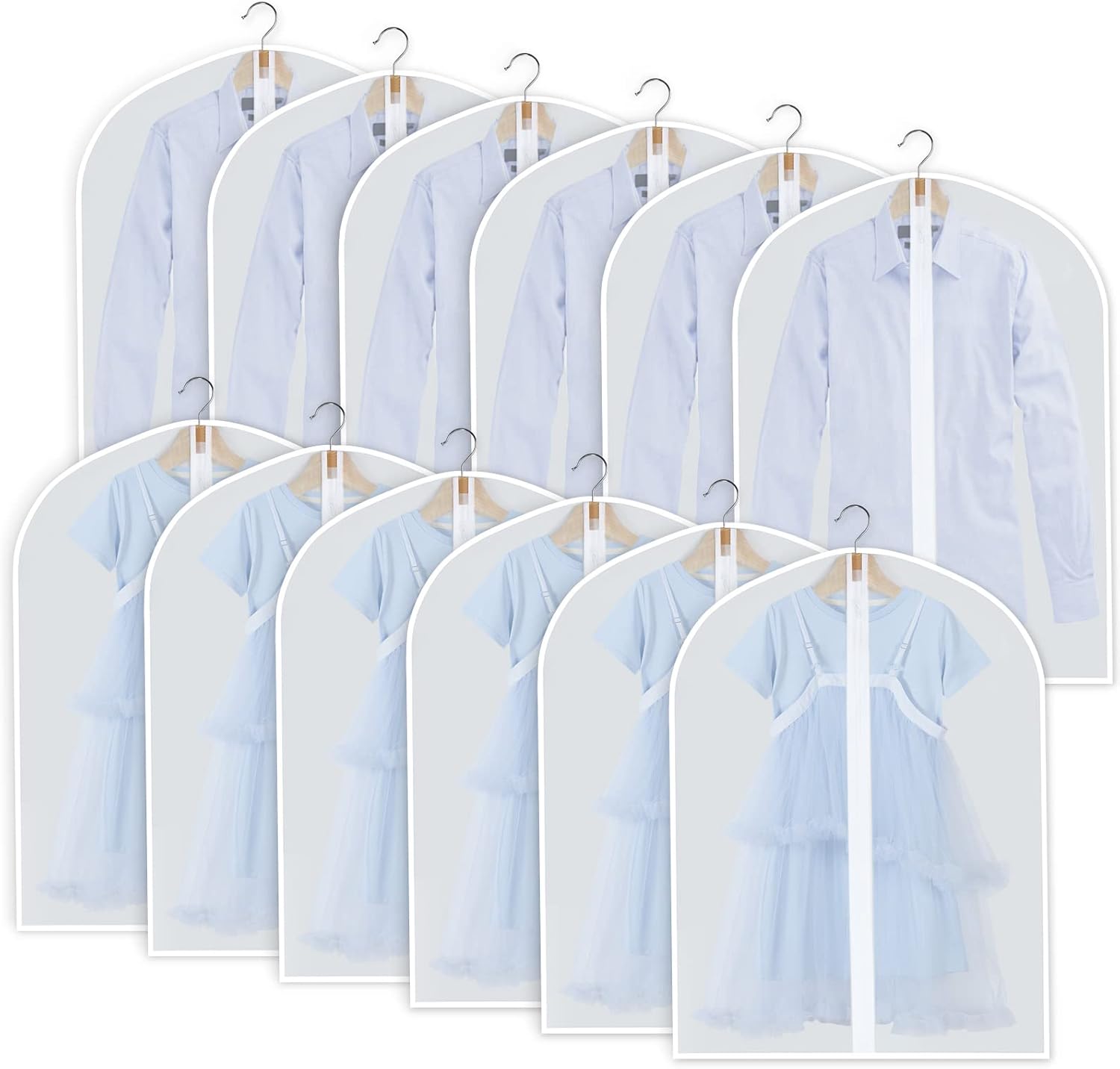 BowLift | PEVA Garment Cover Set – 12-Pack Hanging Clothes Bags in 3 Sizes (Buy 1, Get 1 FREE)
